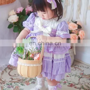Baby Spanish Dresses for Girls Clothes Vintage Lace Purple Party Baby Dress Kids Wholesale Children Clothing Frock thumbnail-4