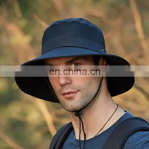 Summer Cotton Cap Wholesale Fishing Boonie Brim Sun Cheap Foldable Sun Custom Bucket Hat Safari Hat With Strings thumbnail-1