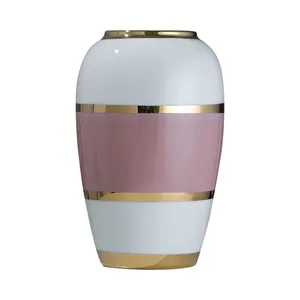 Modern Simple Fashion Gild Pink White Ceramic Flower Vase For Artificial Flower Decor thumbnail-5