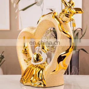 Wedding Celebration Gift Ornaments Gilded Loving Heart Shape 2500ml Empty Ceramic Wine Bottle thumbnail-2