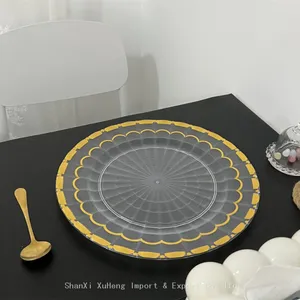 Luxury 13 Inch Round Transparent Plastic Gold Rim Decorative Presentation Charger Plate For Wedding Event thumbnail-2