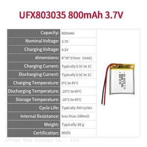 UFX 803035 800mAh 3.7V Rechargeable Battery China Polymer Li-ion Cell Factory Hot Selling Batteries for Medical Equipment thumbnail-2