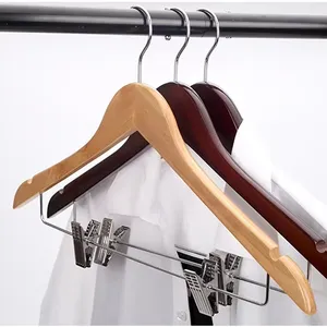 Factory Wholesale Household Items Wooden Pants Low MOQ Custom Logo Sample Free Shirt Clothing Custom Wooden Hangers With Clips for Clothes thumbnail-5