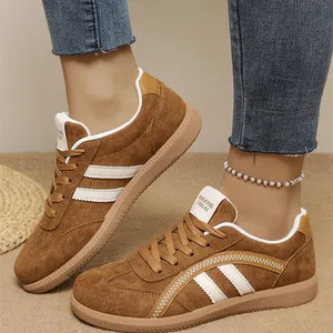 Buckskin Leopard Patchwork Lace Up Flat Sneakers White Mesh Color Block Patchwork Lace-up Sneakers Wholesale Women Running Shoes thumbnail-3
