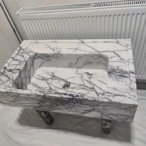 High Quality Xiang Xuemei Rectangular Marble Stone Factory Custom Vessel Sink Handmade Stone Vanity Bathroom Basin Hotels Villas thumbnail-1