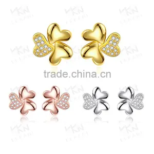 Clover Floswer White Gold Plated Crystal Jewelry Earring thumbnail-1