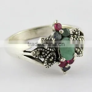 Fantastic Marchasite Oxidized Ruby Ring, Oxidized Silver Jewellery, Silver Jewellery India thumbnail-2