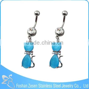 Hypoallergenic Women Dangling Clover Belly Ring Fashion Crystal Banana Piercing thumbnail-2