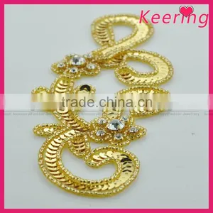 Beautiful Handmade Rhinestone Appliques With Gold Sequins WRAB-007 thumbnail-3