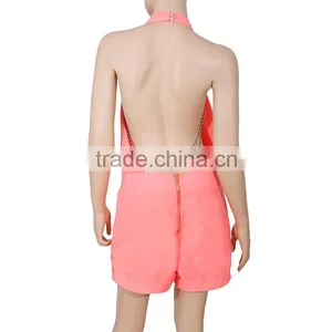 Custom Made Adult Pink Elegant Slim Fit Clubwear Party Trouser Women Woven Jumpsuit thumbnail-3