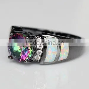 Custom Wholesale Opal Inlay Black Gold Ring 925 Sterling Silver Rainbow Mystic Topaz Ring Quality Choice thumbnail-5