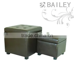 S/2 Faux Leather Storage Ottoman With Tray thumbnail-1