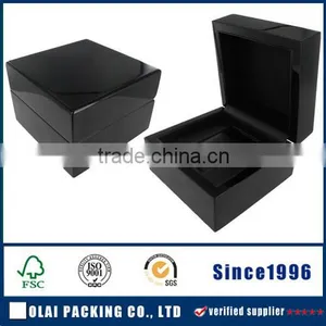 Black Shiny Wood Watch Box With Leather Interior thumbnail-1