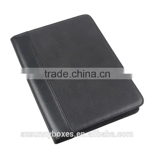 A4 Black PU/PVC Leather Zipper Notepad Portfolio With Calculator Quality Choice thumbnail-2
