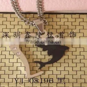 TC64 Stainless Steel Half Heart and Black Dolphin Pendant thumbnail-1