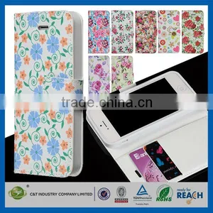 C&T Flower Flip Folio Wallet Magnetic Closure PU Leather Cover for Iphone SE thumbnail-1