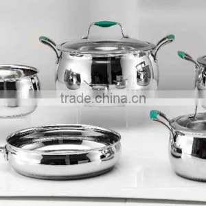 9pcs Green Silicone Handle Stainless Steel Italy Cookware Set thumbnail-1