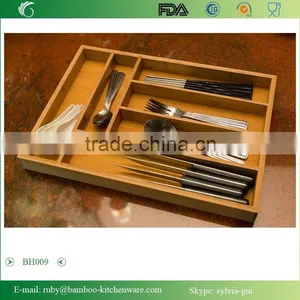 BH009/ 6-Slot Kitchen Bamboo Drawer Organizer With Flatware Cutlery Accessories or Gadgets Tray thumbnail-2