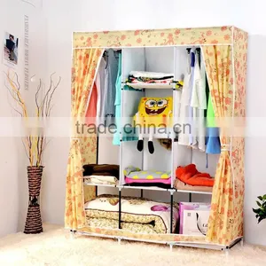 Yellow Cute Portable Wardrobe Clothes Rack Shelves Closet Storage Organizer thumbnail-1