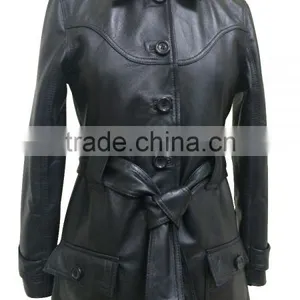 Ladies Long Coat Leather Jacket thumbnail-1