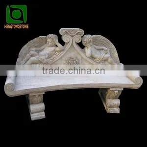 Yellow Travertine Garden Bench With Angel thumbnail-1