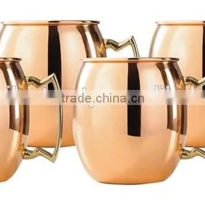 Set of 4 Pure Copper Beer Mug With Thumb Rest Handle, Hammered Copper Mugs With Brass Handle, Moscow Mule Copper Beer Mugs thumbnail-2