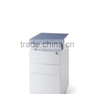3 Drawer Up-down Mobile Pedestal With Wooden Top Cabinets thumbnail-1