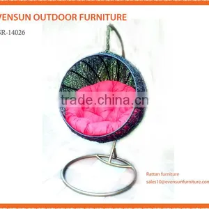 Garden Hanging Swing Chair Patio Outdoor Grey Rattan Cushion Recliner Rocking thumbnail-1