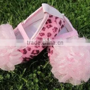 Hot Selling Pink Leopard Baby Shoes With Flower/ Flat Baby Crib Shoes thumbnail-1