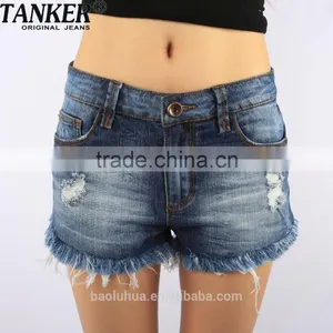 S1568 Sexy Hot Girls Dark Wash Flared Ripped Denim Mini Shorts With Bottom Hem Fringes Pants thumbnail-3