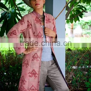 Vintage Kantha Long Accent Jacket in Dirty Pink ~ Medium thumbnail-4