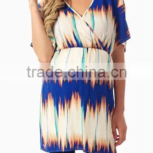 BLUE ORANGE PRINTED OPEN BACK MATERNITY/NURSING BLOUSE thumbnail-1
