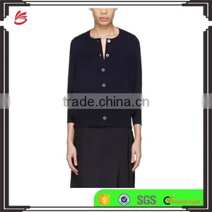 High Quality Long Sleeve Pleated Knit Wool Cardigan With Buttons Closure at Front thumbnail-1