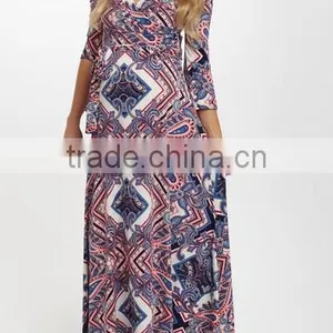 New Arrivals Maternity Dresses With Navy And Red Paisley Tie-Waist Maternity Maxi Dress Fashion Women Clothes WD80817-21 thumbnail-2