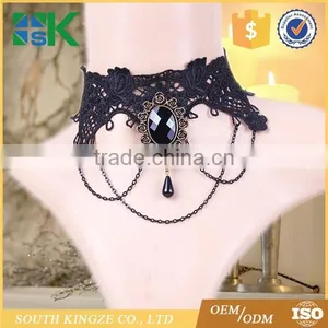 Black Lace Pearl Necklace European American Retro Jewelry Inlaid With Precious Stones Fake Collar Lace Chokers for Women thumbnail-3