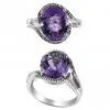 White Gold Oval Amethyst Engagement and Wedding Rings of Charming Simple Style thumbnail-1
