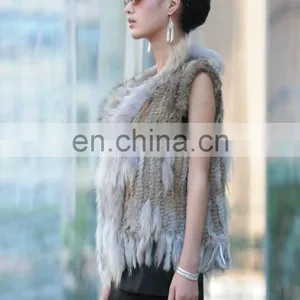 European Style Knitted Rabbit Fur Vest With Raccoon Fur Trimming for Women thumbnail-3