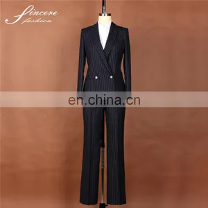 Ladies Office 100% Wool Stripe Fabric 2016 New Designs Fashion Suits Fancy Ladies Suits thumbnail-1