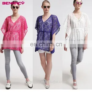 Fancy Flower Short Cover Up Bikini Lace V Neck Kaftan thumbnail-1