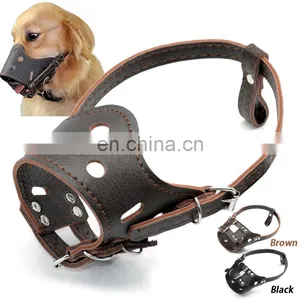 Wholesale Custom Size Durable Anti Barking Brown Adjustable Leather Muzzle Dog thumbnail-2