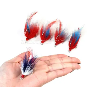 DUUV Feather Trebel Hooks Fishing Hook Custom Handmade Feather Hooks Tail Feather Jig Pesca 1# 2# 4# 6# thumbnail-1
