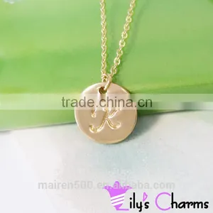 2015 Hot Sale Engraved Alphabet Letter Initial Disc Pendant Necklace thumbnail-1