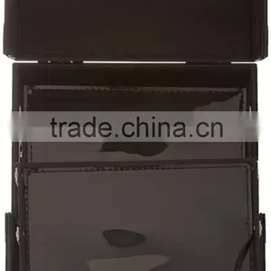 Aluminum Makeup Train Case, Travel Cosmetic Box With Trays, Mirror and Shoulder Strap,Black Aluminum Makeup Jewlery Case thumbnail-4