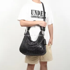 Punk Style Unisex Leather Handbag Large Capacity Portable Rivet Bag thumbnail-5