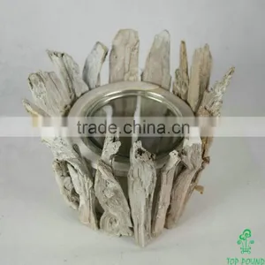 Wooden Candle Holder With Glass thumbnail-2