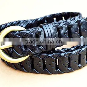 Ladies Skinny Braided Genuine Leather Belt thumbnail-1