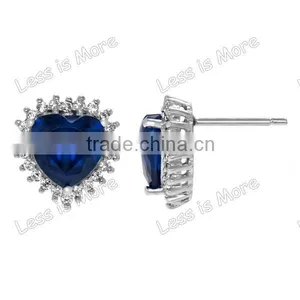 Jewelry Set Comparable to Titanic: Heart of the Ocean Blue CZ Stud Earrings thumbnail-1