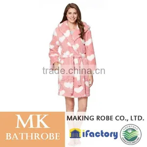 Pink Heart Print Hooded Fleece Dressing Gown thumbnail-2