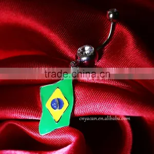 Olympic Jewelry Charms Stainless Steel Flag Logo Brazil Short Belly Button Rings thumbnail-1