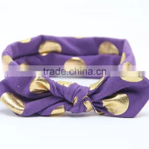 Gold Polka Dot Baby Headbands Big Bow Baby / Infant Top Knot Rabbit Ear Headbands For Babies thumbnail-3